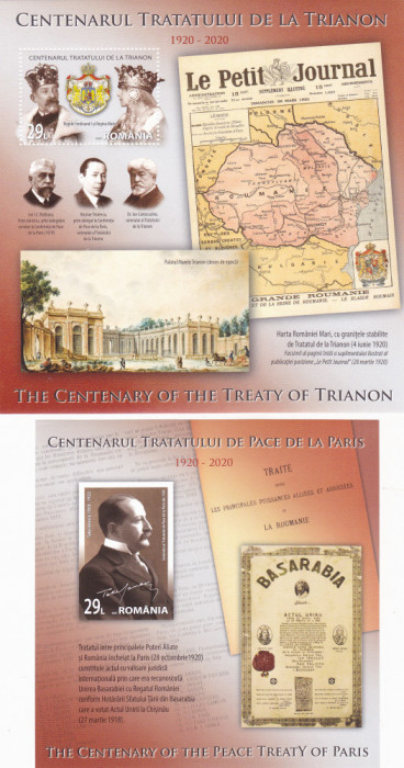 ROMANIA 2020 Tratatele de Pace de la Paris-Trianon Colita ned. + dantel LP2305b