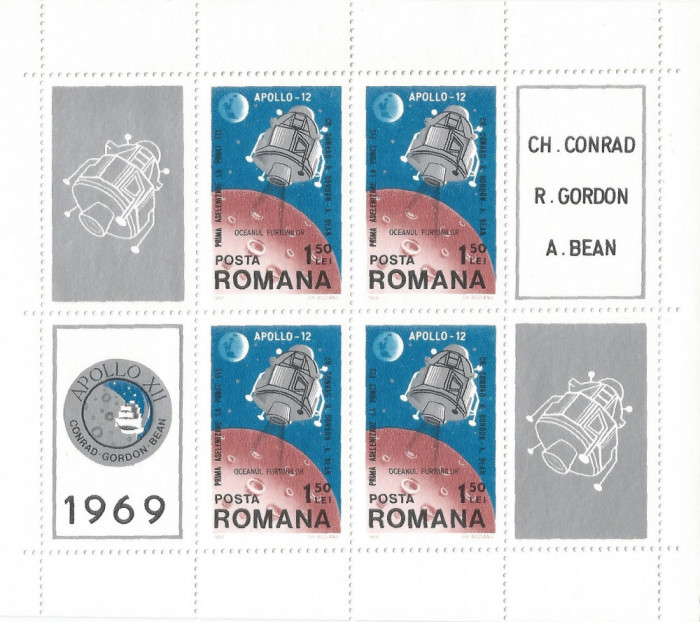 Romania, LP 715a/1969, Apollo 12, in bloc de 4, MNH