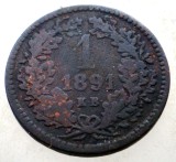 7.182 UNGARIA 1 KRAJCZAR 1891 KB, Europa, Cupru (arama)