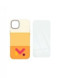 Husa de protectie orange cu armatura pe margini pentru Iphone 14 Pro, piele ecologica si folie de protectie 9H, grosime 0.3 mm