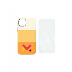 Husa de protectie orange cu armatura pe margini pentru Iphone 14 Pro, piele ecologica si folie de protectie 9H, grosime 0.3 mm
