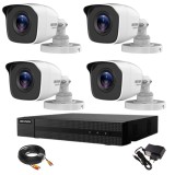 Kit supraveghere Hikvision full hd 4 camere de exterior seria Hiwatch 20 metri infrarosu noaptea cu accesorii si aplicatie telefon live inclusa Safety