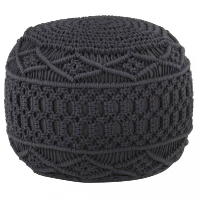 vidaXL Taburet puf macrame lucrat manual, antracit, 45x30 cm, bumbac foto