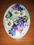 Placa veche aplica portelan faianta ovala de colectie de perete pictat manual floral H&amp;R Johnson Anglia semnat