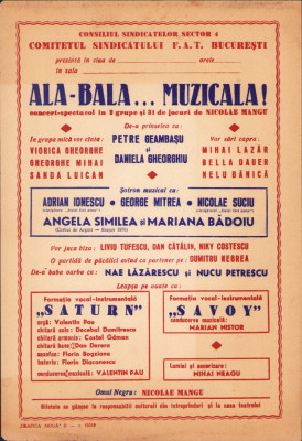 HST A461 Afiș concert Angela Similea Nae Lăzărescu Savoy Rom&amp;acirc;nia comunistă foto