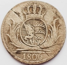 236 Germania Wurttemberg 6 Kreuzer 1806 Friedrich I (blank crapat) km 495 argint foto