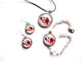 set pandantiv , bratara reglabila si cercei cu model floral 40341