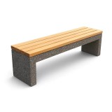 Banca stradala Naturstone din beton cu aspect de piatra naturala, sezut din lemn de stejar 150 cm