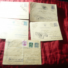 5 Carti Postale 1941-1945 Cenzura Arad , Sibiu , Bucuresti ,timbre fixe Mihai