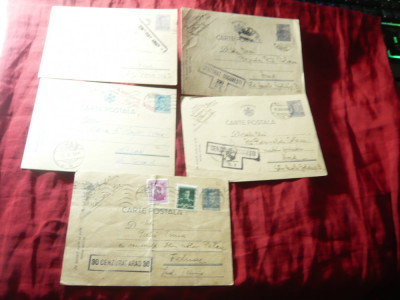5 Carti Postale 1941-1945 Cenzura Arad , Sibiu , Bucuresti ,timbre fixe Mihai foto