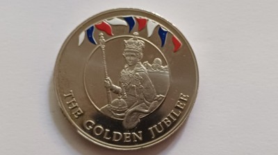 Insulele Falkland -50 pence, 2002-Urcarea pe tron ​​a Reginei Elisabeta a II-a cu sceptru, Colorat foto