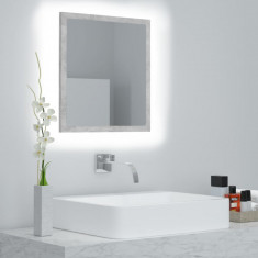 Oglinda de baie cu LED, gri beton, 40x8,5x37 cm, acril GartenMobel Dekor