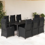 VidaXL Set mobilier de grădină cu perne, 9 piese, negru, poliratan