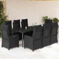 vidaXL Set mobilier de grădină cu perne, 9 piese, negru, poliratan