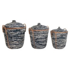 Set de Coșuri DKD Home Decor Alb Negru Natural