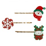 Clame de Păr, Model Crăciun, Set 3 Bucăți, Multicolor, Auriu, Oem