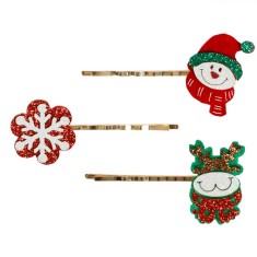 Clame de Păr, Model Crăciun, Set 3 Bucăți, Multicolor, Auriu