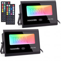Set 2 proiectoare de podea Novostela, 20 W, LED RGB, timer, 6 moduri iluminare, telecomanda foto