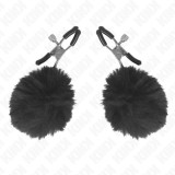 KINK - FAUX FUR BALL NIPPLE CLAMP BLACK 6 CM, KINK NIPPLE GRIP