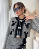 Costum cu fusta si sacou, alb-negru, Rebecca