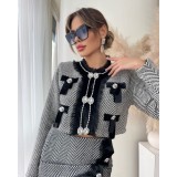 Costum cu fusta si sacou, alb-negru, Rebecca