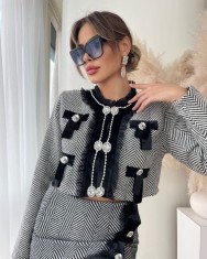 Costum cu fusta si sacou, alb-negru, Rebecca