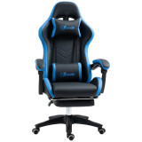 Scaun de gaming din piele ecologica PU si otel cu inaltime reglabila si spatar inclinabil, 65x65x121-129 cm, albastru si negru | Aosom Romania