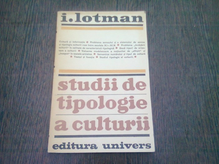 STUDII DE TIPOLOGIE A CULTURII - I. LOTMAN