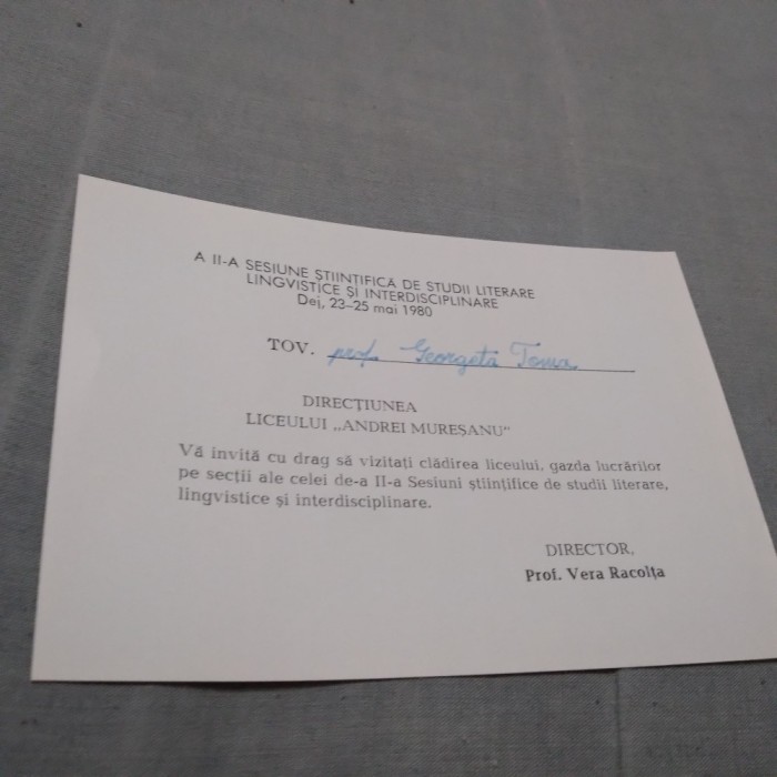 INVITATIE LICEUL ANDREI MURESANU /PERIOADA COMUNISTA /DEJ 1980