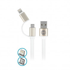 Cablu Date si Incarcare USB la Lightning - USB la MicroUSB Forever Metal Head, 1 m, Alb