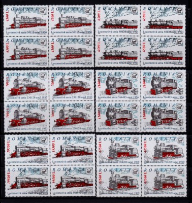 ✅RO 2002 LP 1592 &amp;quot; Locomotive romanesti cu abur&amp;quot; , serie blocuri de 4 , MNH foto