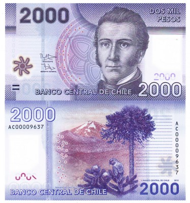 Chile 2 000 2000 Pesos 2012 P-162b Polimer UNC foto