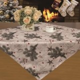 Fata de Masa de Craciun Gri Bej Brad Stele "Merry Christmas" 80x80cm, CMCLASS