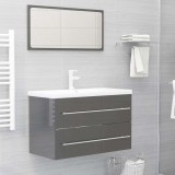 Set mobilier de baie, 2 piese, gri extralucios, PAL