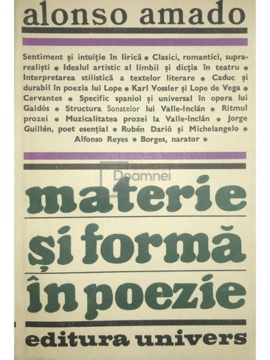 Alonso Amado - Materie și formă &icirc;n poezie (editia 1982)