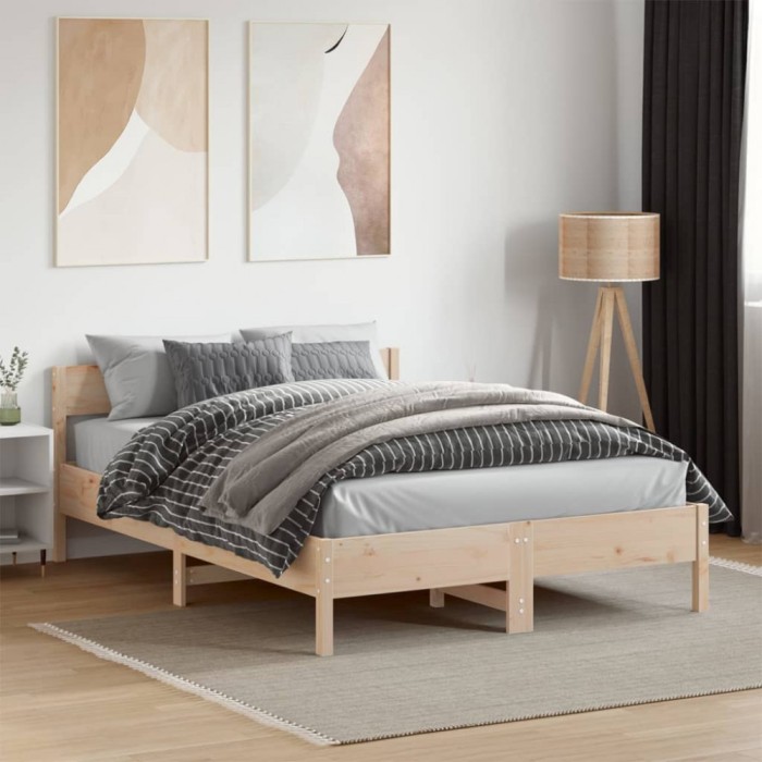 vidaXL Cadru de pat cu tăblie, 135x190 cm, lemn masiv de pin