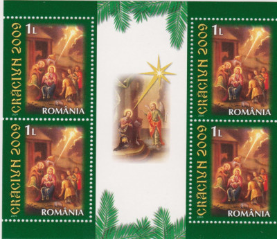 ROMANIA 2009 CRACIUN -Bloc de 4 timbre (o latura nedantelata) LP.1850a MNH** foto