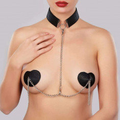 Set Acoperitoare Sfarcuri si Choker Sexy Hearties, Negru