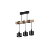 Lustra suspendata tavan, design industrial, 3 becuri LED E27, bara din lemn, IP20, negru