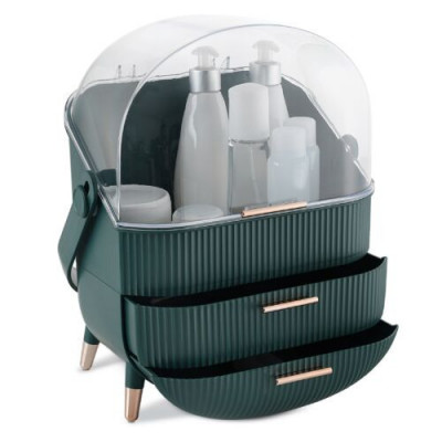 Organizator pentru cosmetice cu 2 sertare si capac transparent Navaris, Verde, 53845.07 foto