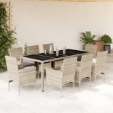 Set mobilier gradina Gossi, 9 piese, poliratan gri, perne incluse, blat sticla