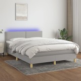 Gossi pat cu arcuri, saltea si led, gri deschis, 140x190 cm, textil