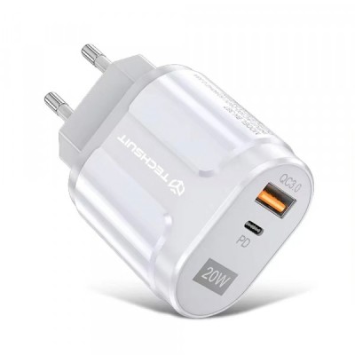Incarcator Retea Techsuit Premium, 20W, 3A, 1 x USB-A - 1 x USB-C, Alb CHPD038 foto