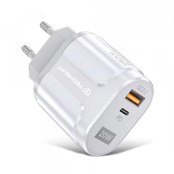 Incarcator Retea Techsuit Premium, 20W, 3A, 1 x USB-A - 1 x USB-C, Alb CHPD038