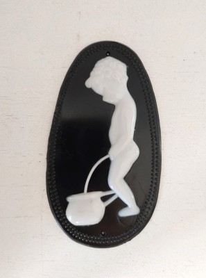 Semn placuta indicator WC toaleta baie vechi anii 70-80, plastic, baiat la olita foto