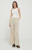 GAP pantaloni de bumbac culoarea bej, lat, high waist