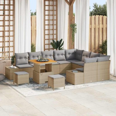 vidaXL Set de canapele pentru grădină cu pernă 12 pcs Bej, Gri deschis foto