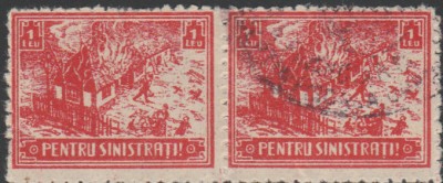 1930 Romania - Pereche timbre fiscale Pentru sinistrati, unul nestampilat foto