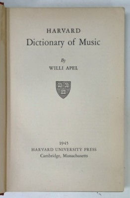 HARVARD DICTIONARY OF MUSIC by WILLI APEL , 1945 foto