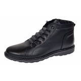 Ghete barbati casual din piele naturala imblanite model iarna Negru GS2021N